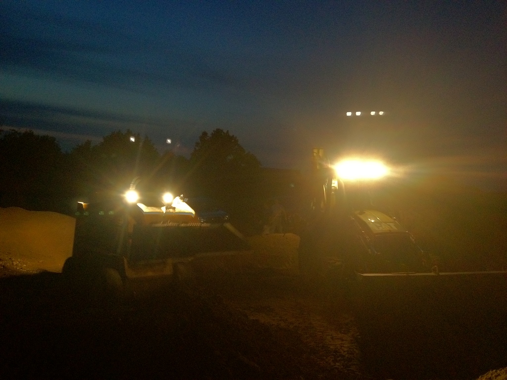Working late into the night to get the pump track almost done