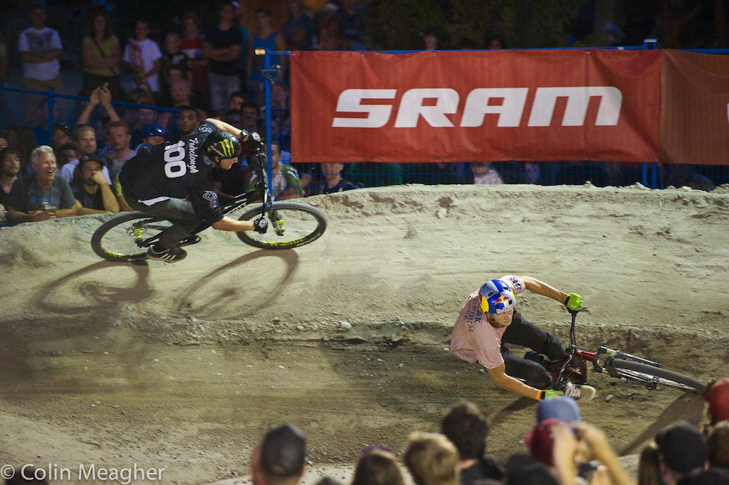 Martin Soderstrom railing the inside of the first berm vs Bren-dawg.