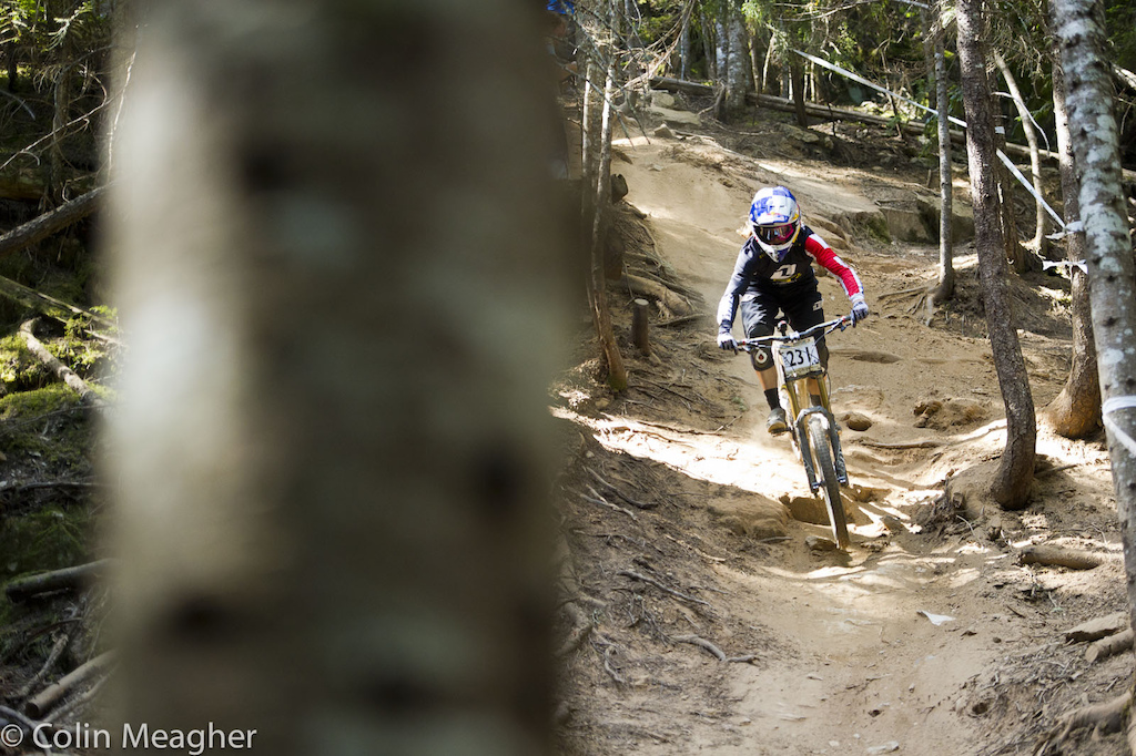 Rachel Atherton has been enjoying her time here in Whistler. She practiced the track, but ultimately opted to not race...possibly her shoulder has been bothering her? A week's worth of riding will tend to do that to anyone, let alone the one Rachel hammered the crap out of when she collided with that car during a training accident three years ago.