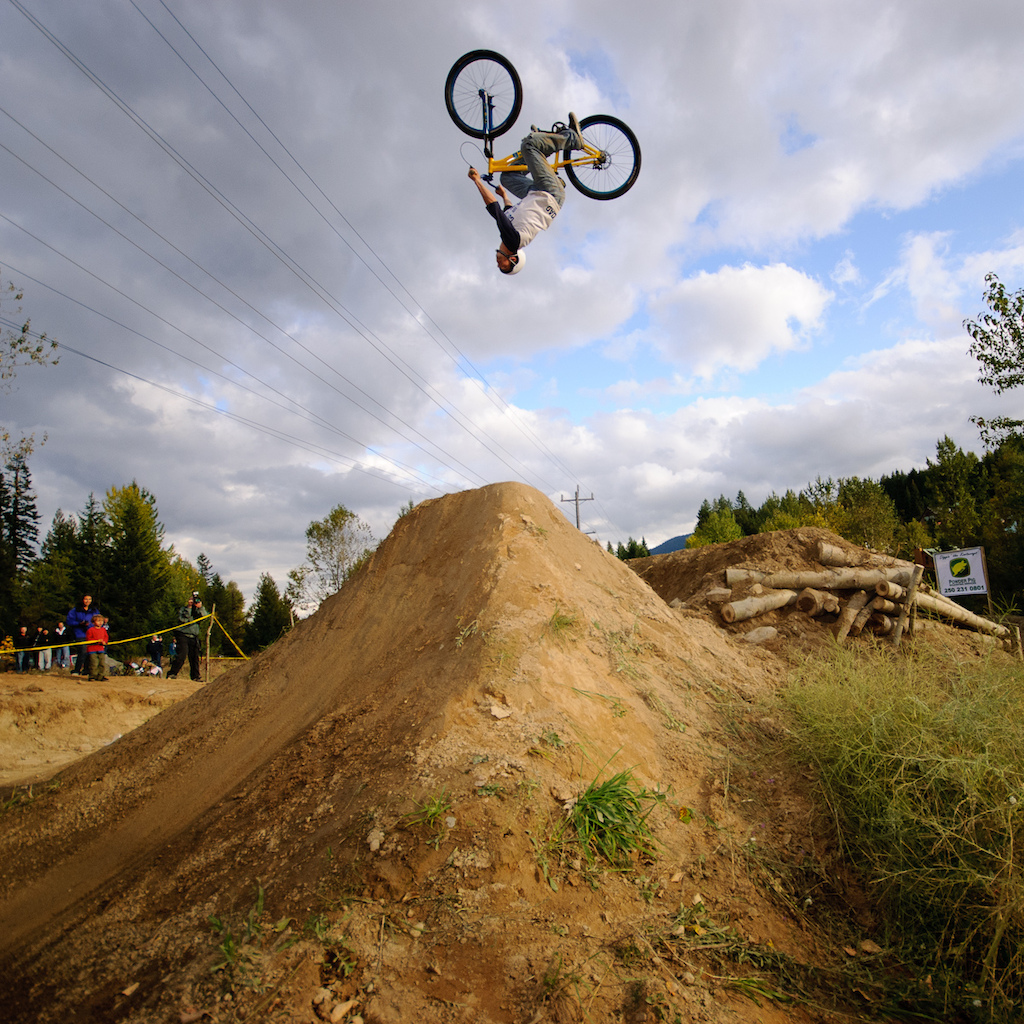 Throwin down at the Huck 'n Berries Jump Jam. The action takes place Sept. 8 in Rossland, BC. Vince Boothe photo.