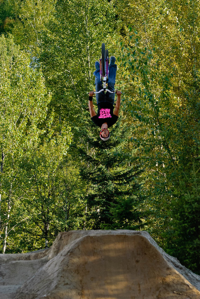Johnny boosting the first jump of the Huck 'n Berries Jam at Centennial Park. The action goes down Sept. 8 in Rossland, BC. Vince Boothe photo.