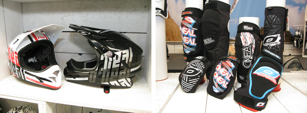 (Right) O'Neal's revised Skad in two colour schemes.  (Left) is the near full range of O'Neal soft knee protection range
