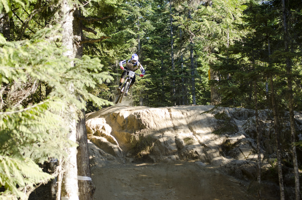 Steve Smith pre-jumping the Aline rock drop on his way to the Air DH victory at Crankworx
