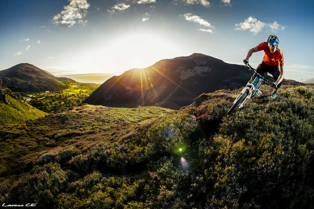 Riding up in the Sunset hills of Conwy Mountain with Duane Walker. Bringing back the good shooting times - "Big Picture" in MBR Magazine September 2012 - Laurence CE - www.laurence-ce.com