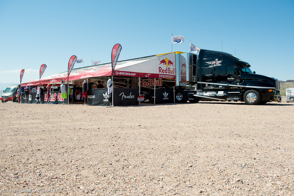 Troy Lee set up with their moto trailer for Dirt Demo, that's a seriously large amount of space in that pit.