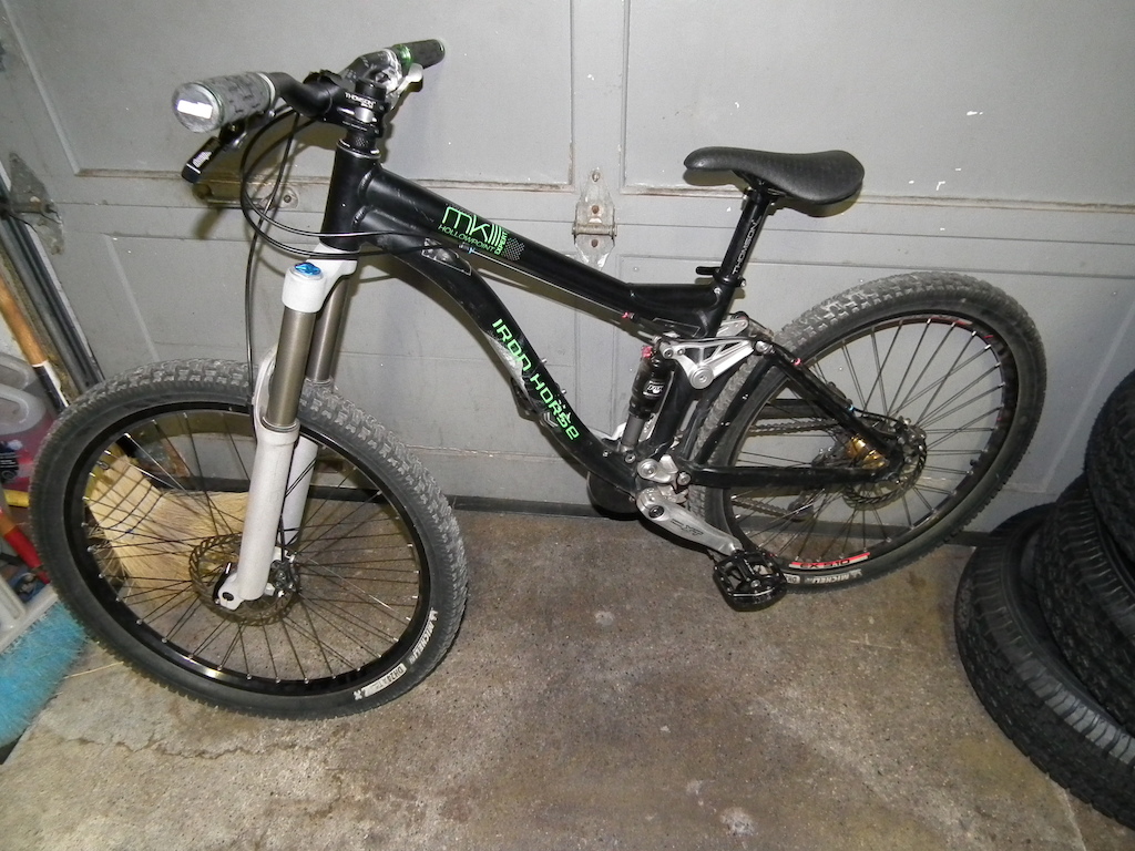 The Ironhorse "Frankenbike" is complete. Ontario Mini DH shredder. 

Full build list can be seen by pictures.