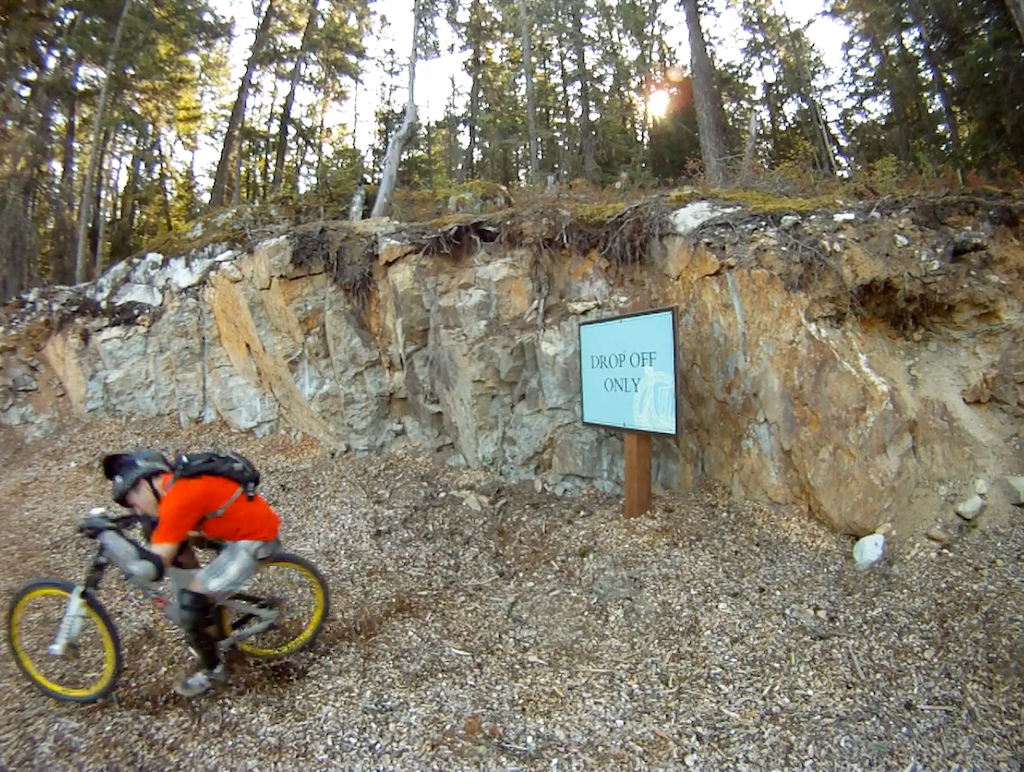 10ft drop over Spa sign. Face to bars, and yes the chin strap was tight. Popped 2 spokes out of my front DeeMax.