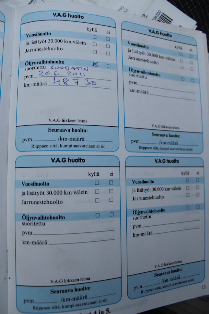 huoltokirjan viimeisin sivu