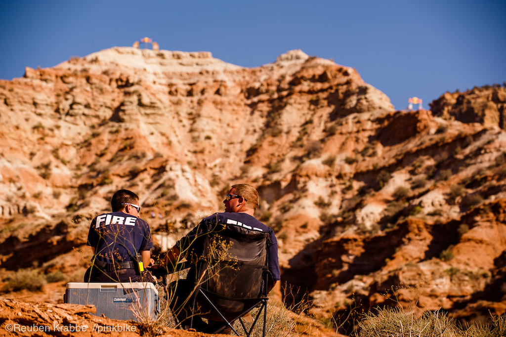Local fire rescue are on call as first responders for athletes as they test their lines.