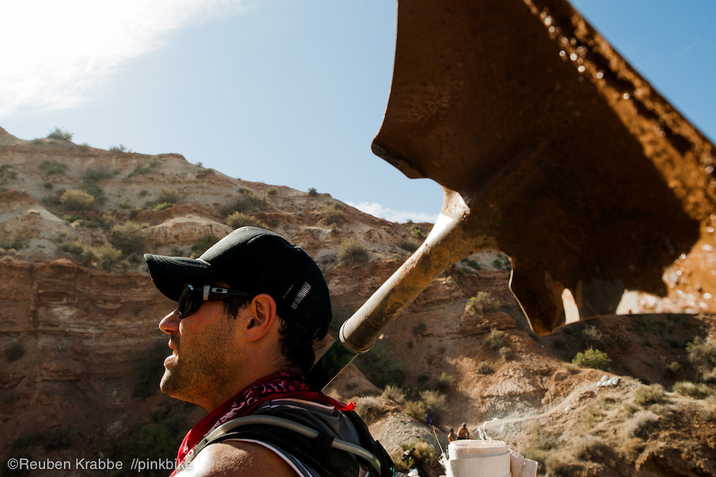 Vanderham working as a one man army building and watering