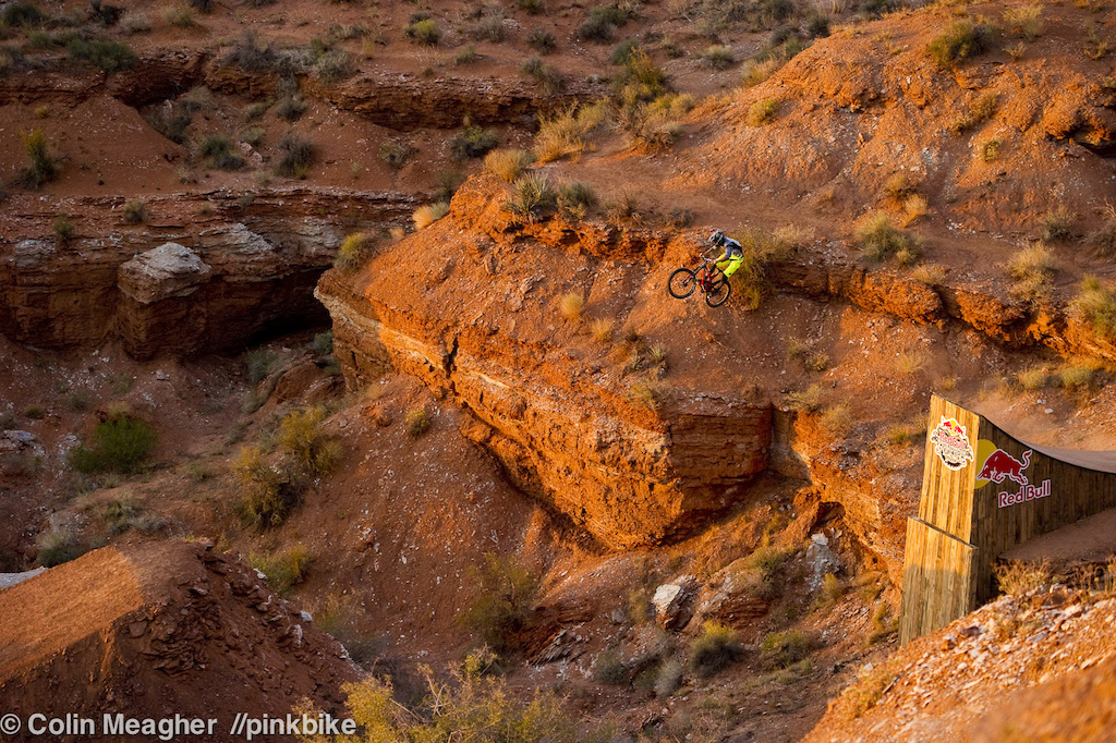 Another rider going large: Cam Zink did one run today. the Canyon Gap. Zink can now tick that "sent safely" box on his pre-finals to do list.