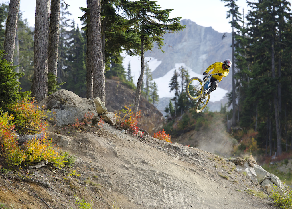 Jimmi styling it up in full fall colors on the closing weekend of the Whistler Bike Park