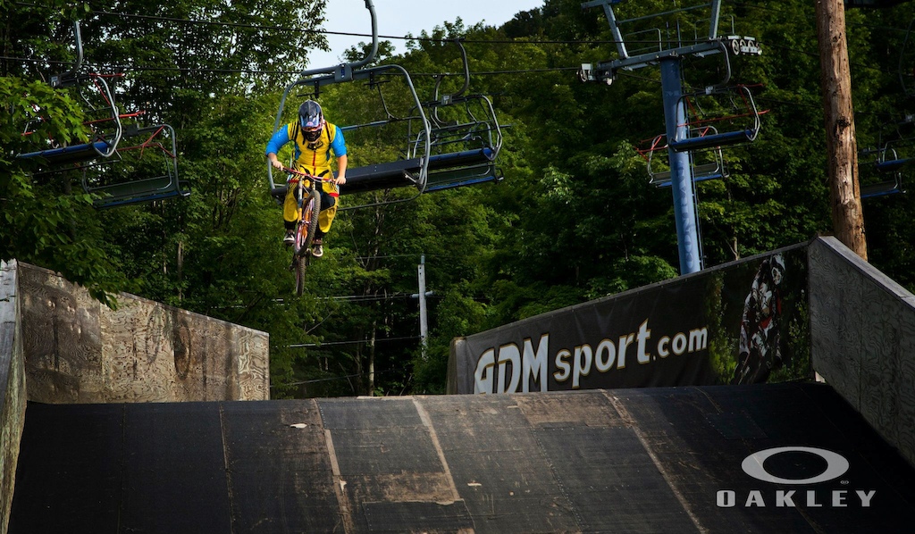 SKYING over the bridge at the bottom of bromont, once again rippin' it up HUCK IT! style!! yeeeeeew!