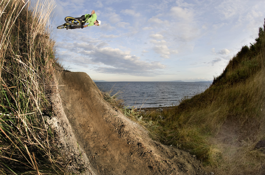 Kyle Hansen on some random sketchy built beach jump outside Courtenay on Vancouver Island, Canada.