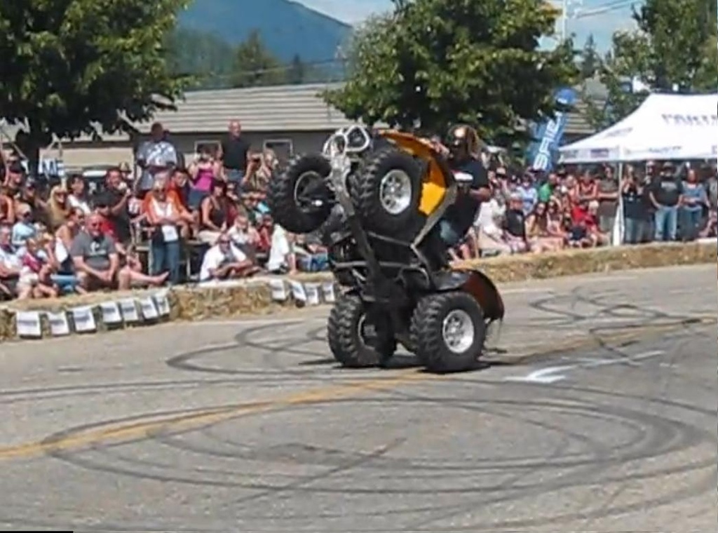 Westcoast Freestyle Stunt Riders were Performing in Sicamous for the Second Annual Sturgis North Motorcycle Rally .