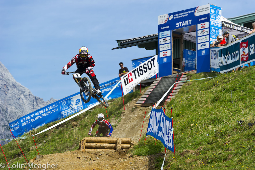 Sending it with a bit of style: Gwin and Jusso dropping in on the track.