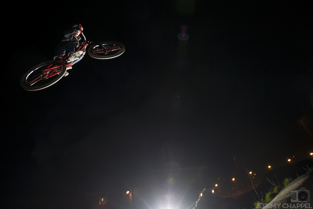 Nightime photoshoot at Maindy pumptrack in Cardiff.