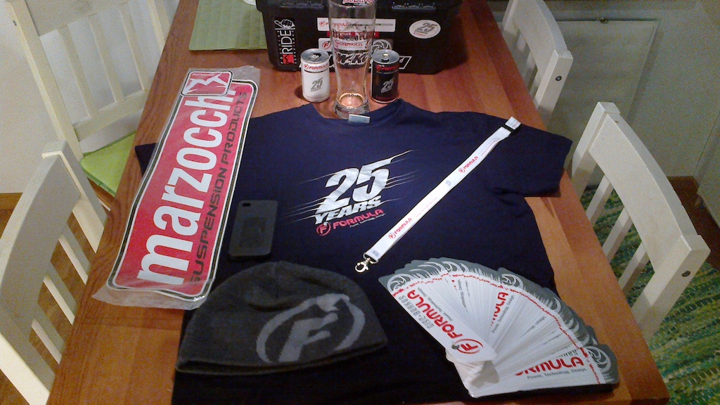 Some stuff I got (Stickers, souvenirs, VIP corporate Gifts) after Visiting Marzocchi and Formula headquarters at Bologna and Prato respectively.