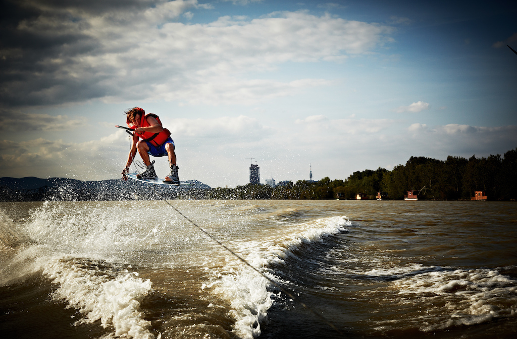 AT trying out some wakeboarding on Vienna's waterways.