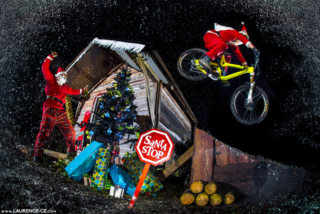 Once again, Bike Santa is just gets the job done delivering all your bike related gifts this Christmas whist Snowboard Santa gets drunk and angry that he cant shred the pow! - Laurence CE - www.laurence-ce.com