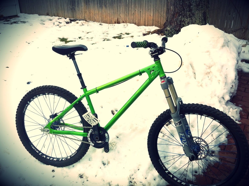 Freshly powder coated and new fork.  Guys at Shoreline powder coating rock.  Fast, cheap, and quality - three things that you rarely find in common.  

http://shorelinepowdercoating.com/home/