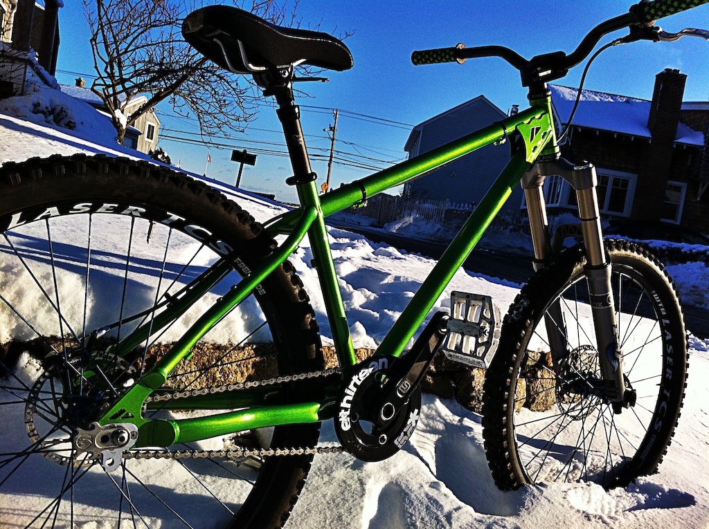 Freshly powder coated and new fork.  Guys at Shoreline powder coating rock.  Fast, cheap, and quality - three things that you rarely find in common.  

http://shorelinepowdercoating.com/home/