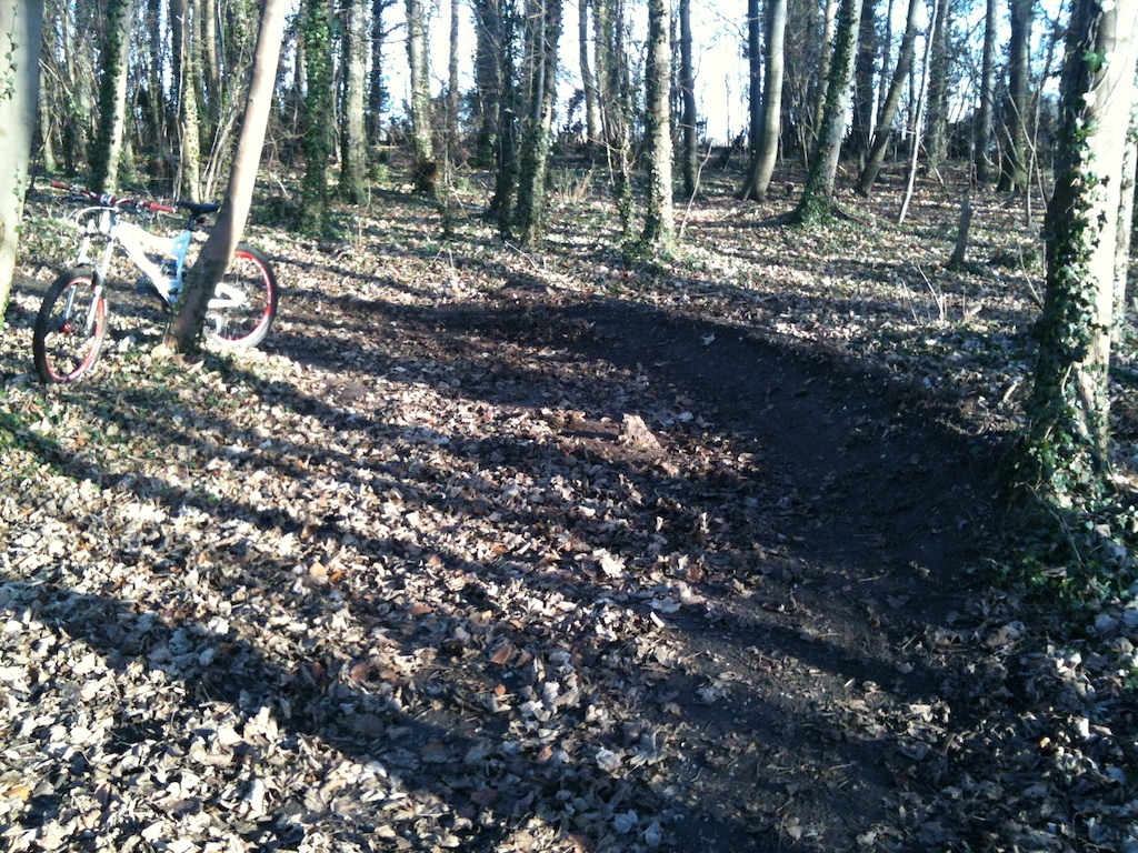 A nice berm that had appeared since my last visit to the woods. 
Unfortunately there is a stump (just to the right of the center) that can be quite unnerving