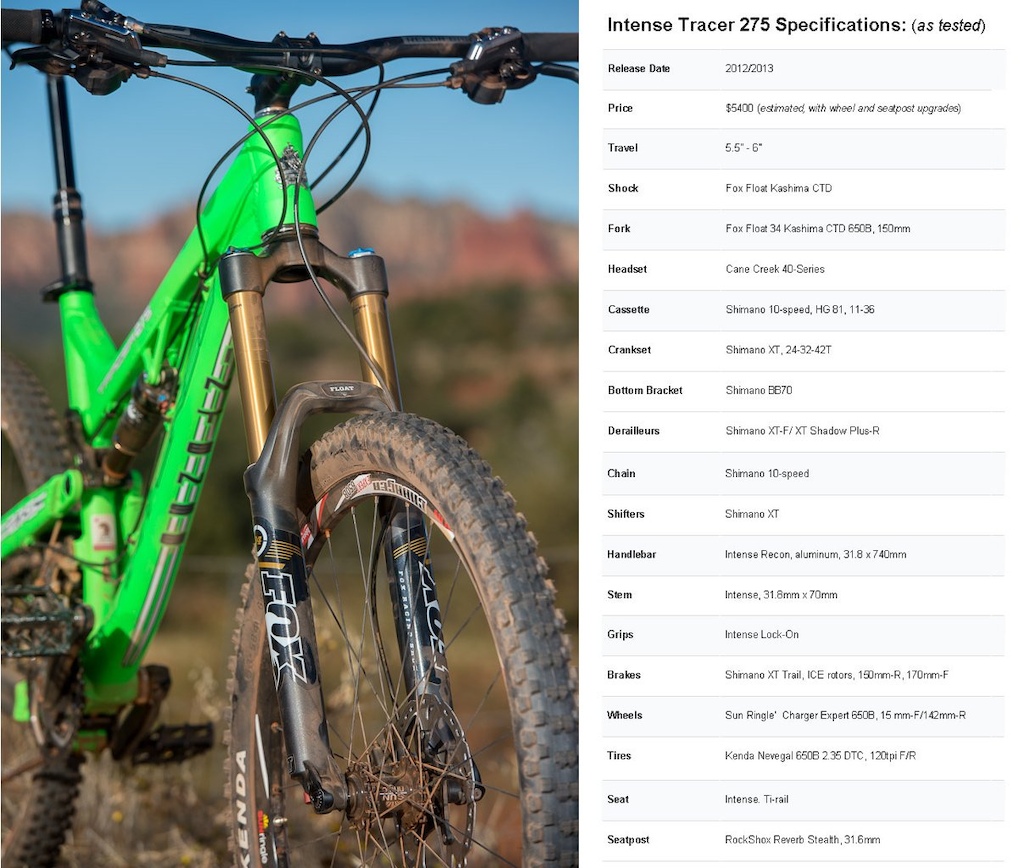 Intense Tracer 275 specifications and fork detail