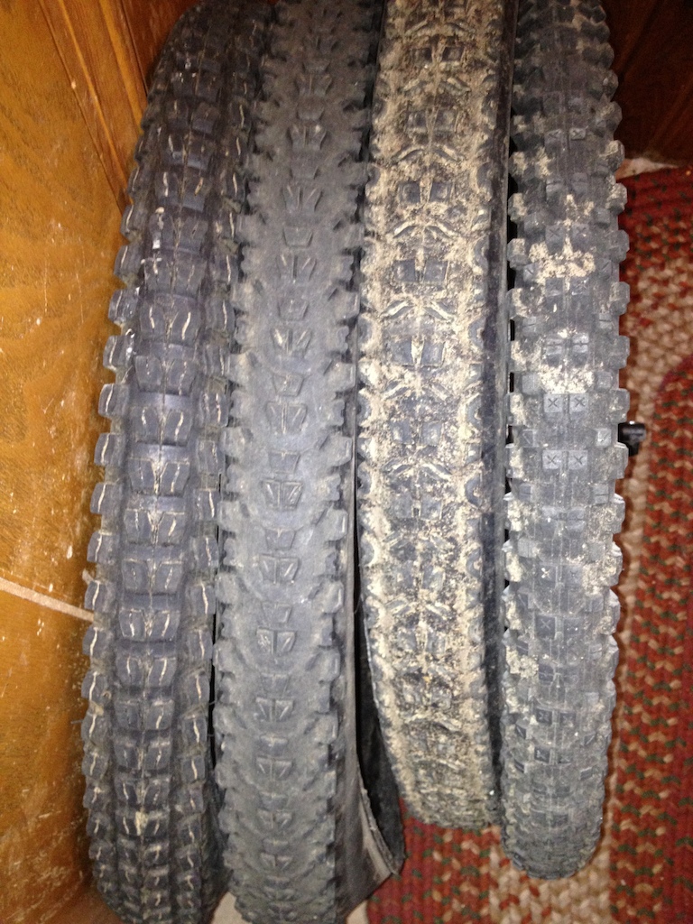 Left to right
WTB Dissent
Maxxis Ardent
Maxxis Advantage
Panaracer Rampage