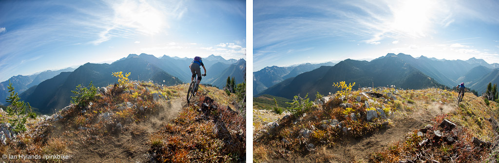 Lindsey Voreis rides her bike in the Alpine above Retallack Lodge near Kaslo BC