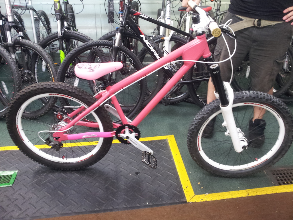 Pinky being built at the bike shop.