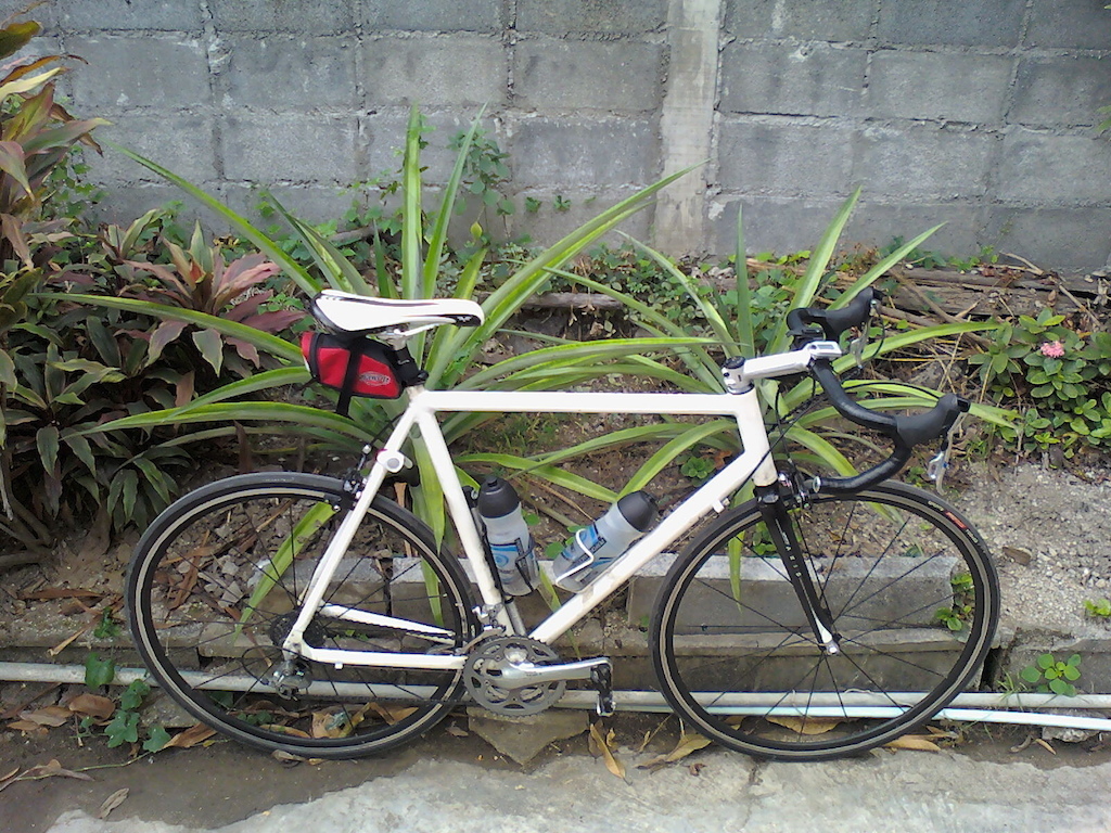 58cm Nashbar frame with Tiagra 9spd components. This was my daily transportation in Bangkok for a few weeks. Great bike. Daily I would hit a max speed of 30-35mph on the flat roads with traffic