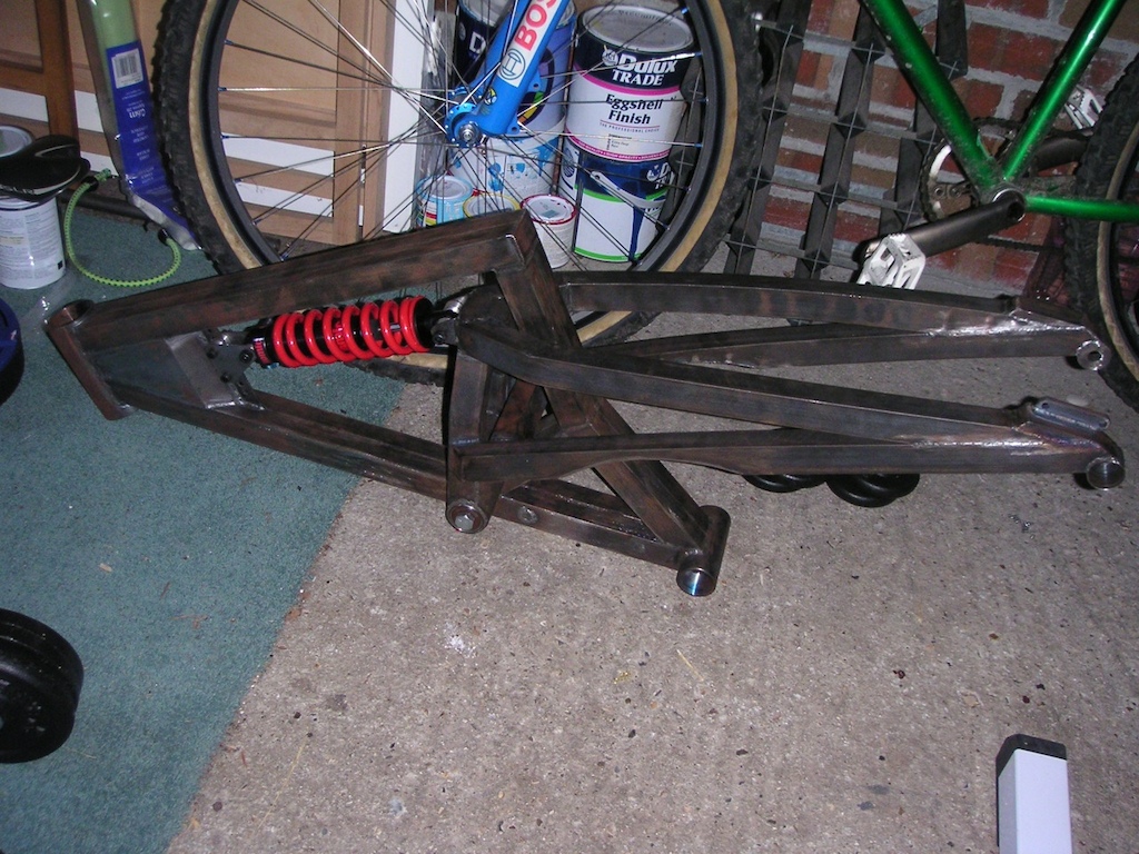 This is my homemade, T45 steel framed Beast! Rode pretty good although the guy that welded it together for me did a terrible job and all the angles are way off. Still, it was good fun :)