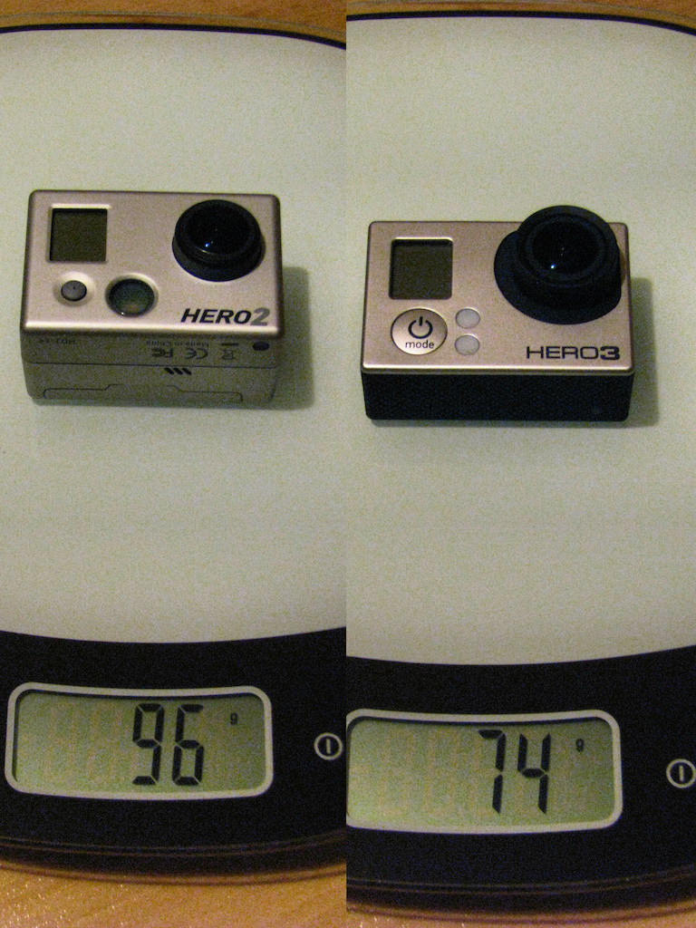 the weight of GoPro Hero2 vs GoPro Hero3