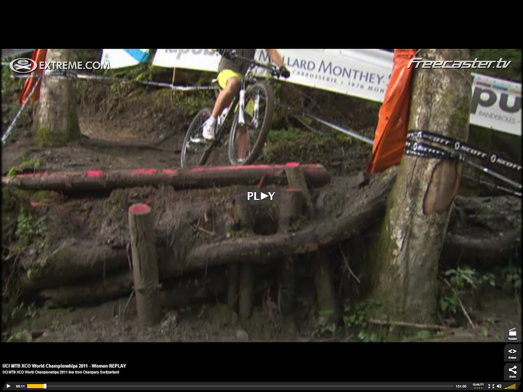 This is a screen shot of a drop in a WC XCO race in 2011.  That's Frischknect standing at the top. I can't remember the course, maybe in Belgium?  Most men and many women were hitting this in the mud on their hardtail 29er's.  The landing was nice and steep and fast.  Easily a 6-8' drop at speed.  Nino and Marco were boosting it!