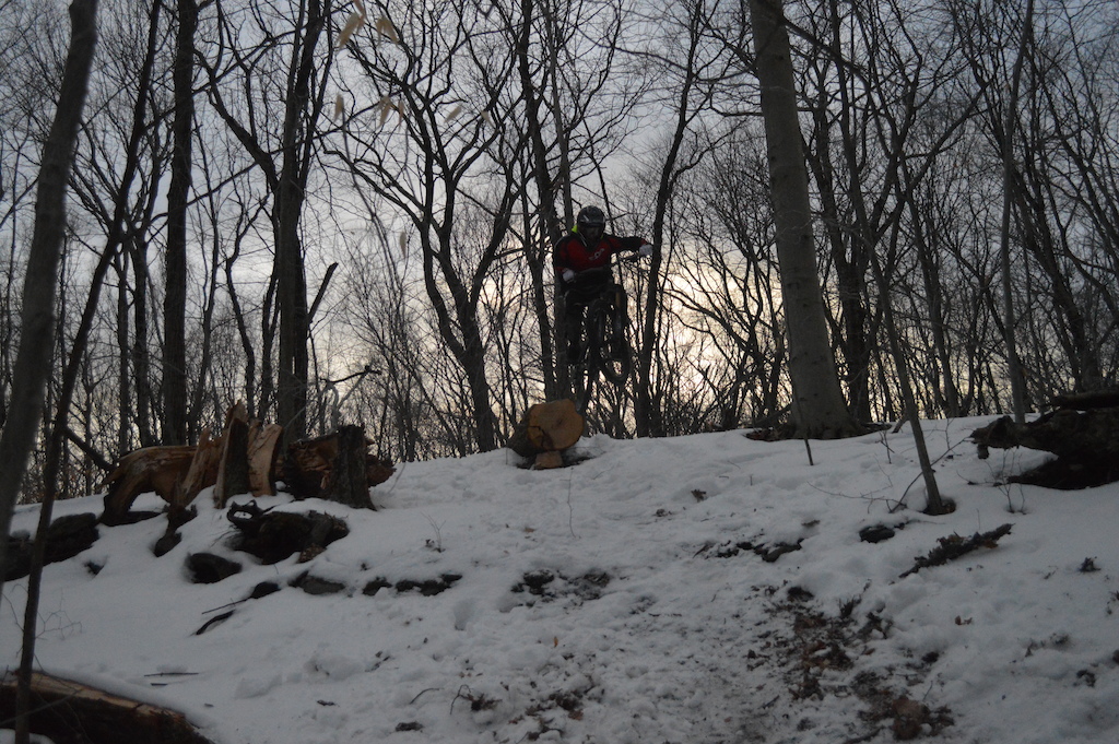 Log Ride to a 7 foot gap. We spent 45 minutes shoveling snow and preparing the run in for some of these shots.