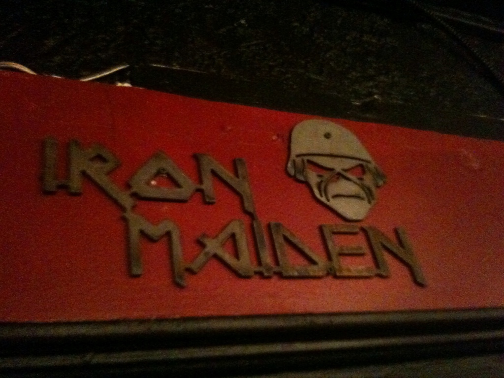 Some pretty awesome metal work at our local BBQ.  The restaurant, called Meat, is festooned with heavy metal records and memorabilia.  Anthrax, Ozzy, Iron Maiden, even Star Wars and the food is the best BBQ you'll ever eat.