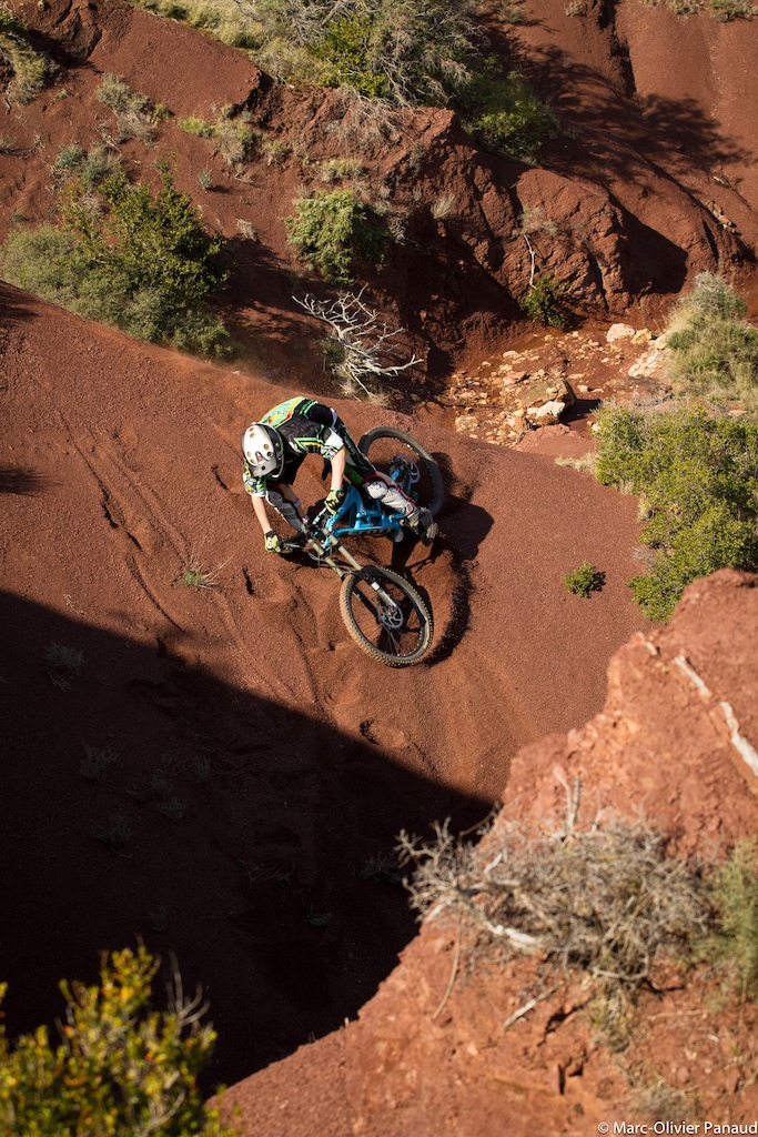 Paul rides throught the red lands of Salgou in south of France