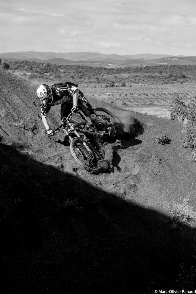 Paul rides throught the red lands of Salgou in south of France