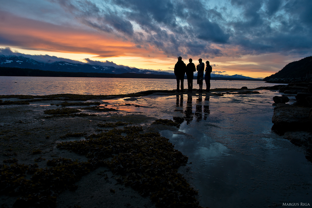 Sunset beauty. Boys with beers. Looking towards the Beaufort Range on Vancouver Island. A great day for nature.