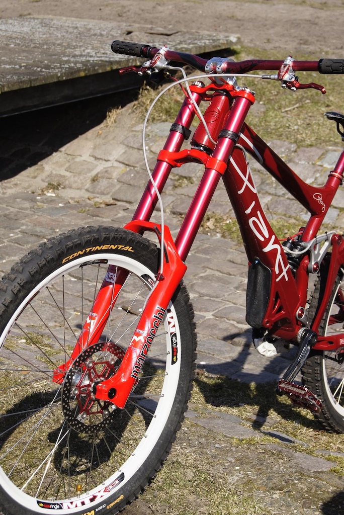 Marzocchi 888 with WECB Protoype Red stanchions. Avalible this season.