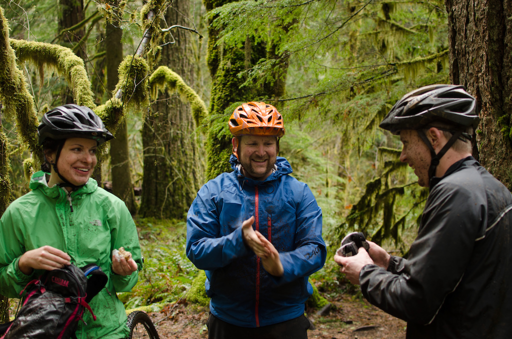 Snack time. After  twelve or so miles of cold, wet singletrack we stopped to try and get feeling back into our hands and feet.