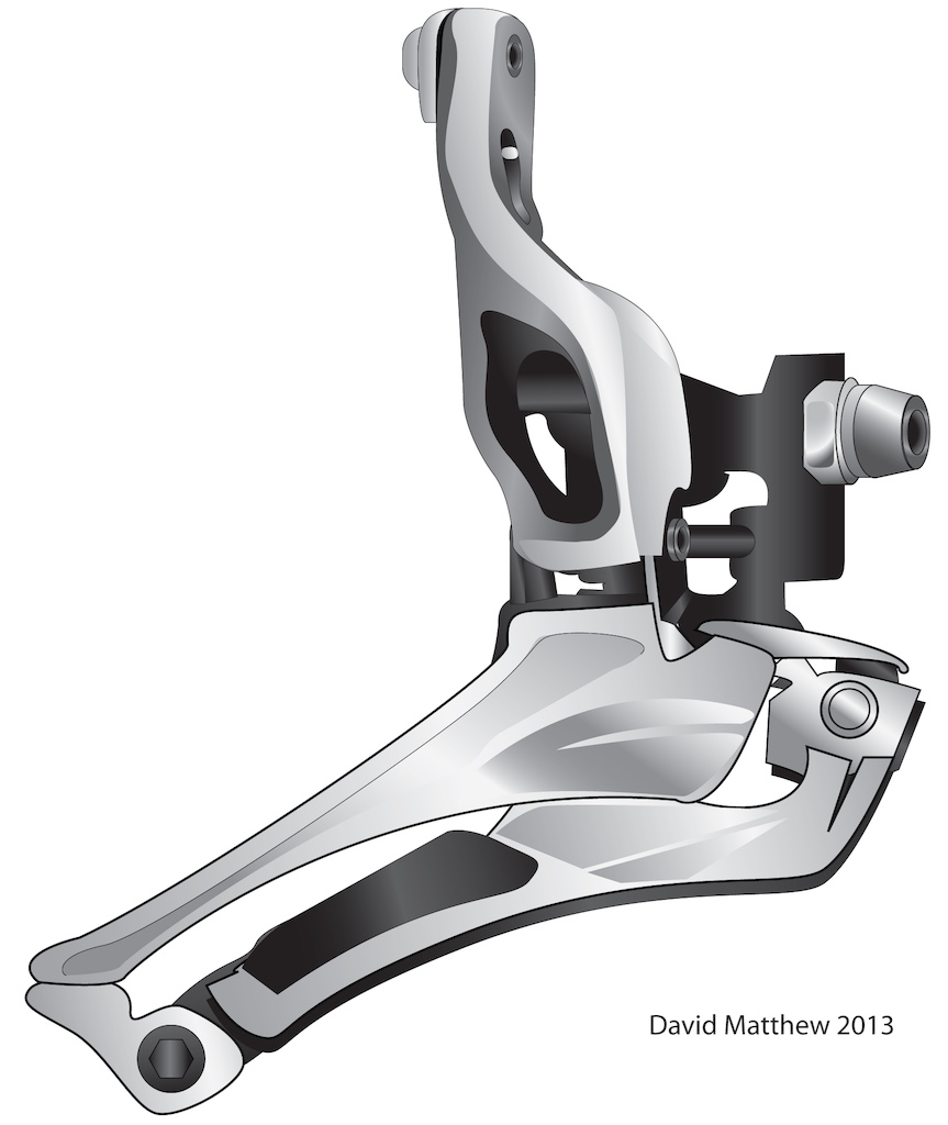This is a close up Illustration of a front Derailleur. This is for a Drawing that I am working on of a design for a graphics package. This was created in Adobe Illustrator.