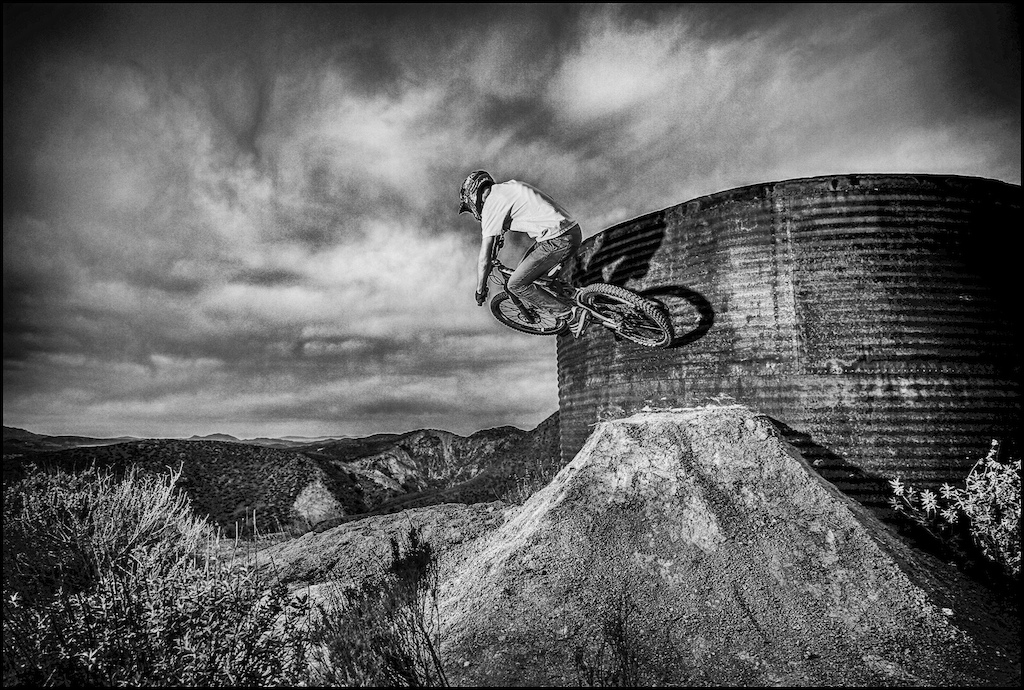 Nick Keating off an old water tower...