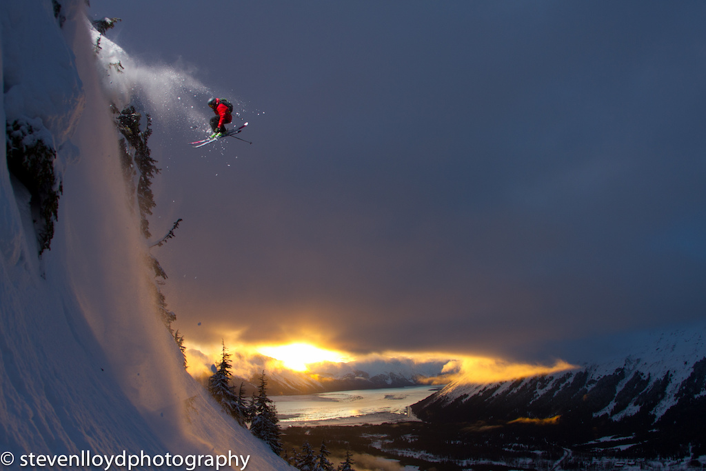 Sam Cohen sending it over an Alaska sunset