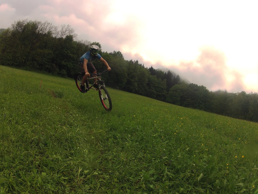 front wheel landing to front wheel wheelie:P 

SUPER LUCKY  that I didn't fall :D