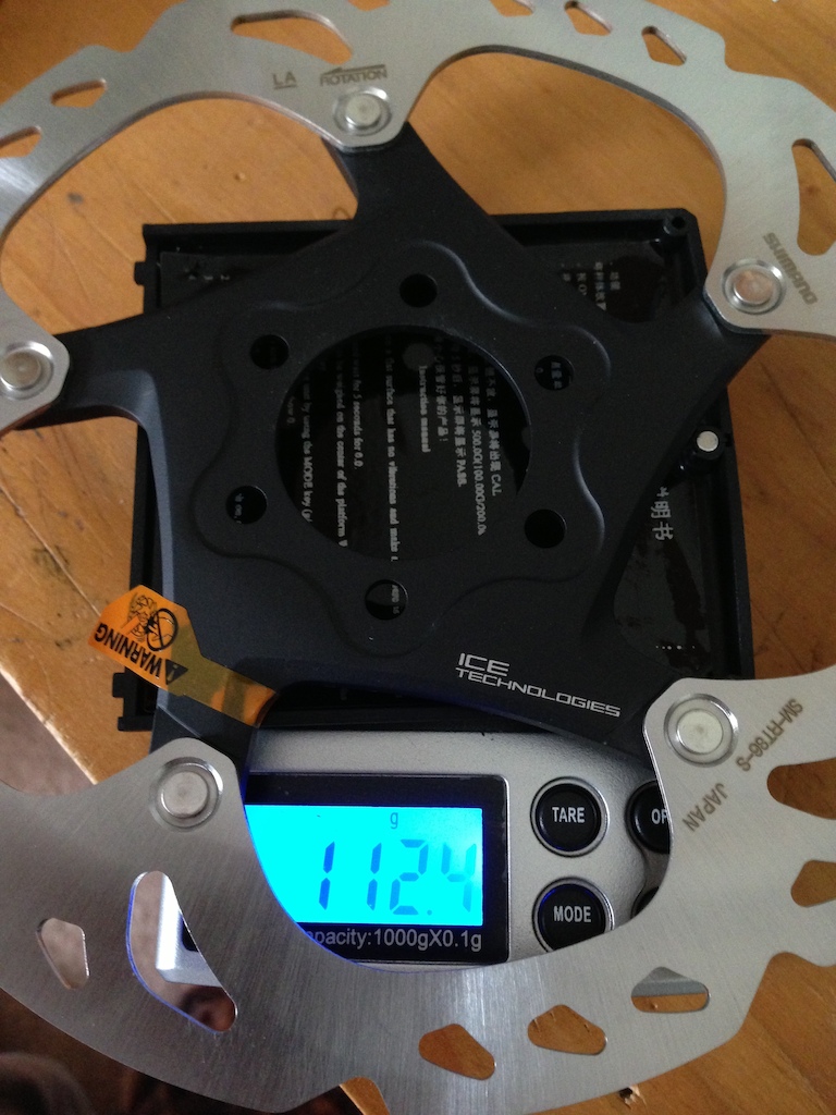Got some real rotors, Shimano XT Ice-Tech 160mm. 112.4g