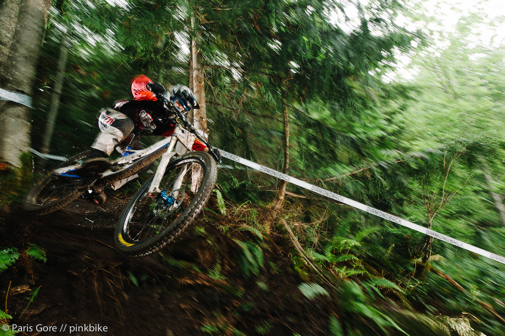 No idea who this is completely getting sideways into a corner off a log drop.