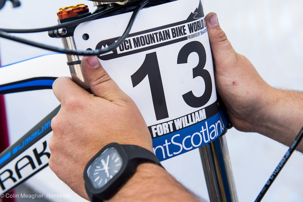 For many riders the number 13 is bad luck. Road cycling tradition frequently sees the number inverted to ward off bad luck--a habit many mountain bikers take to, even on the World Cup. Not so Markus Pekoll: "Thirteen is my lucky number; I'm stoked to  run that."