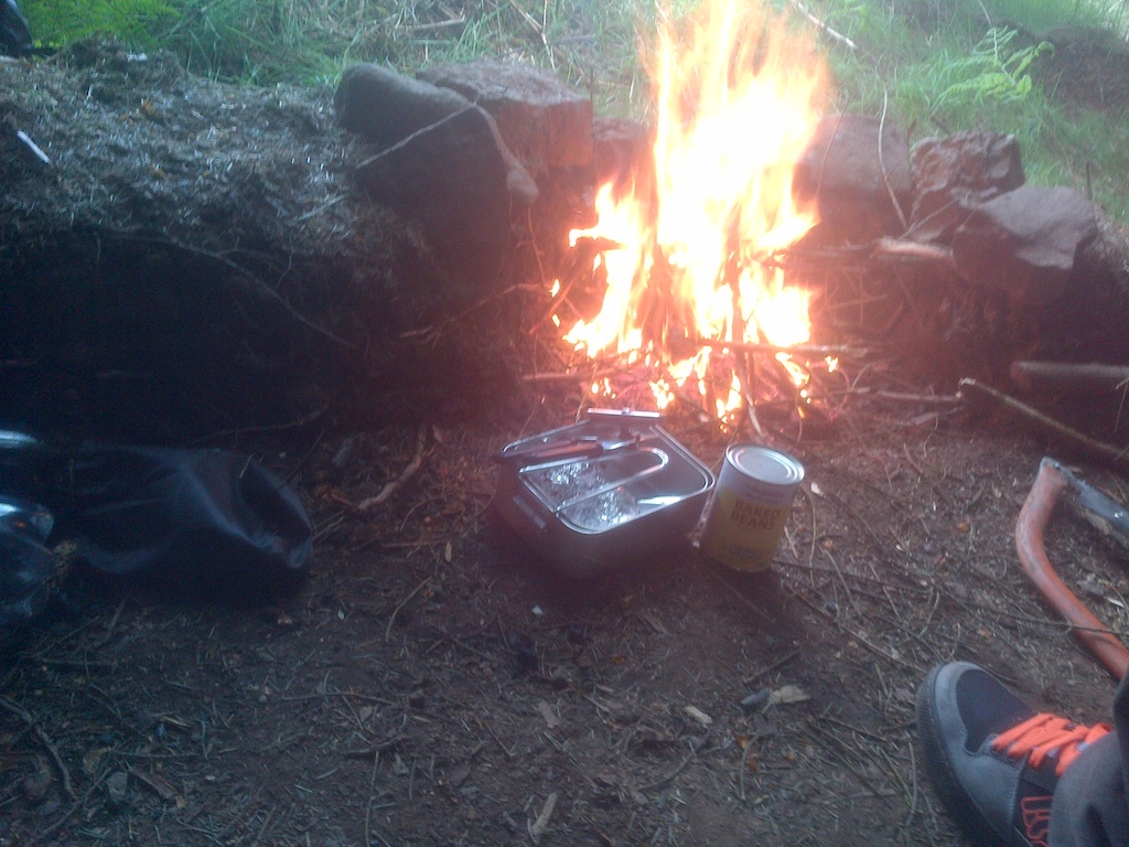 wee fire too cook Matthews baked potatoes and beans